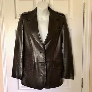 Gucci Italian Leather Blazer Jacket Dark Brown